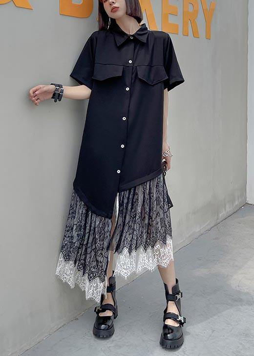 Unique patchwork lace cotton clothes Women Wardrobes black Letter loose Dress main image 1