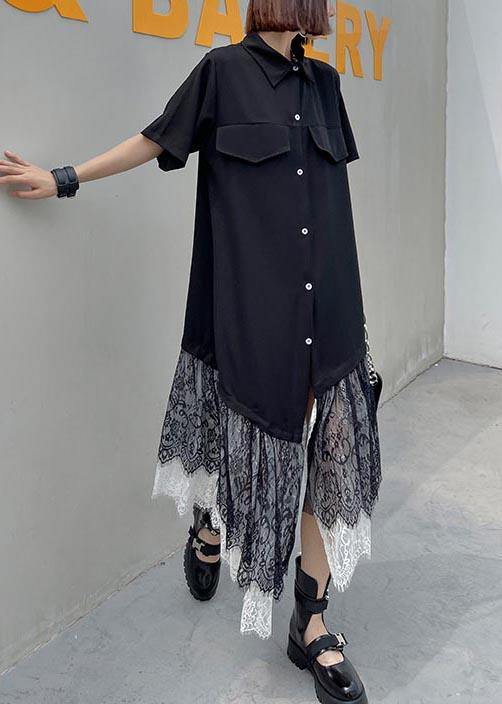 Vintage Black Patchwork Cotton Lace Summer Dresses - Omychic