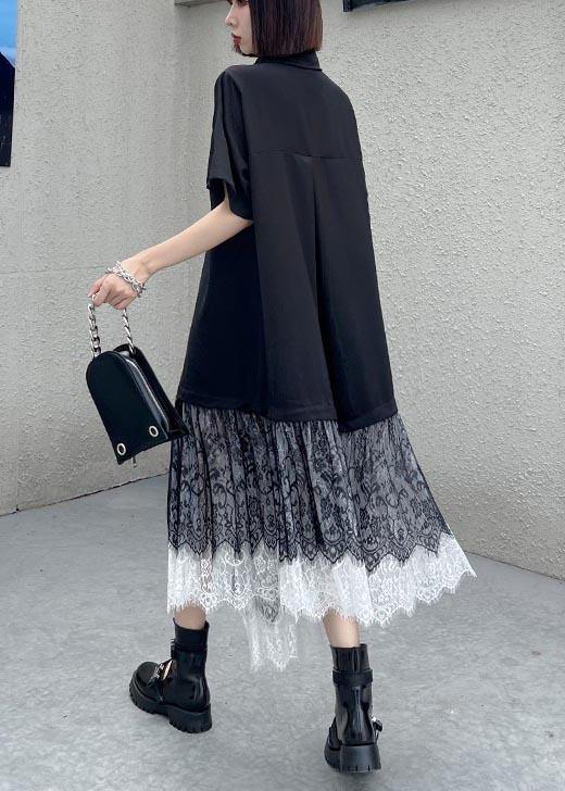 Vintage Black Patchwork Cotton Lace Summer Dresses - Omychic