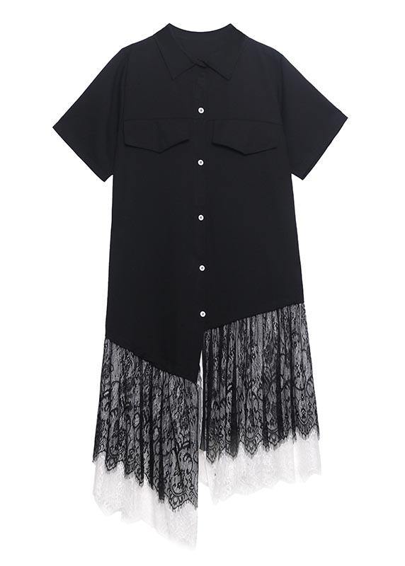 Vintage Black Patchwork Cotton Lace Summer Dresses  Omychic
