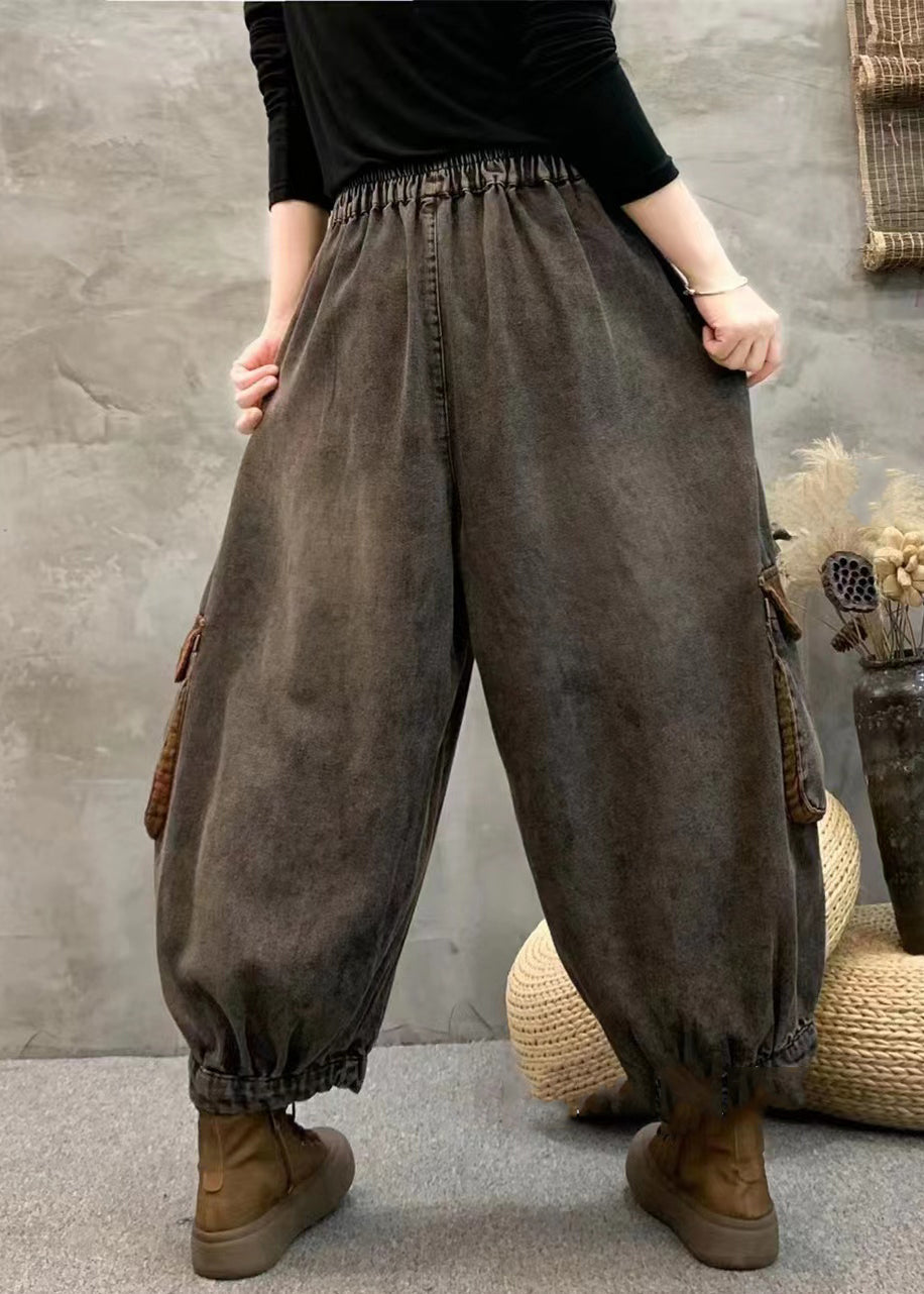 Natural Black Patchwork denim harem Pants Spring