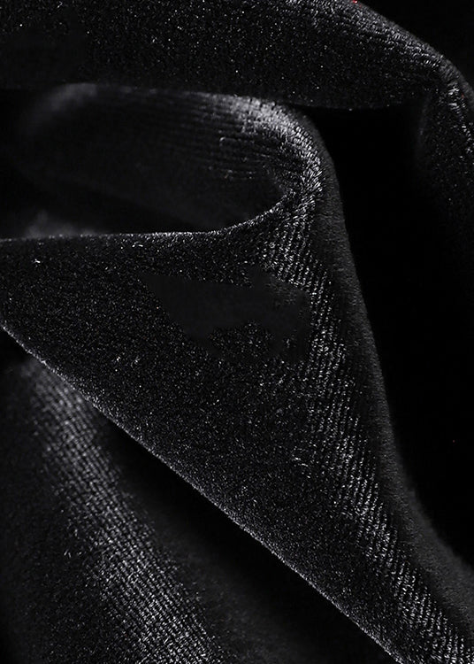 Vintage Black Tasseled Print Patchwork Silk Velour Coats Fall