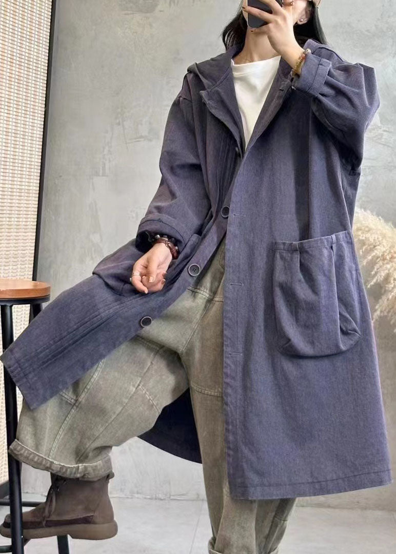 Vintage Black Wrinkled Button Hoodies Denim Trench Coats Fall