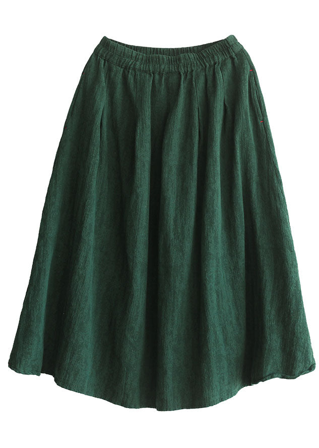 Vintage Blackish Green Elastic Waist Cotton Skirt