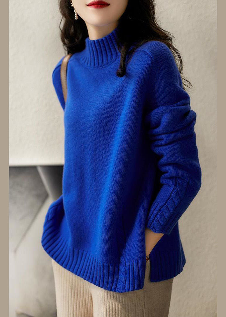 Vintage Blue Side Open Slim Fit Wool Fall Knit sweaters