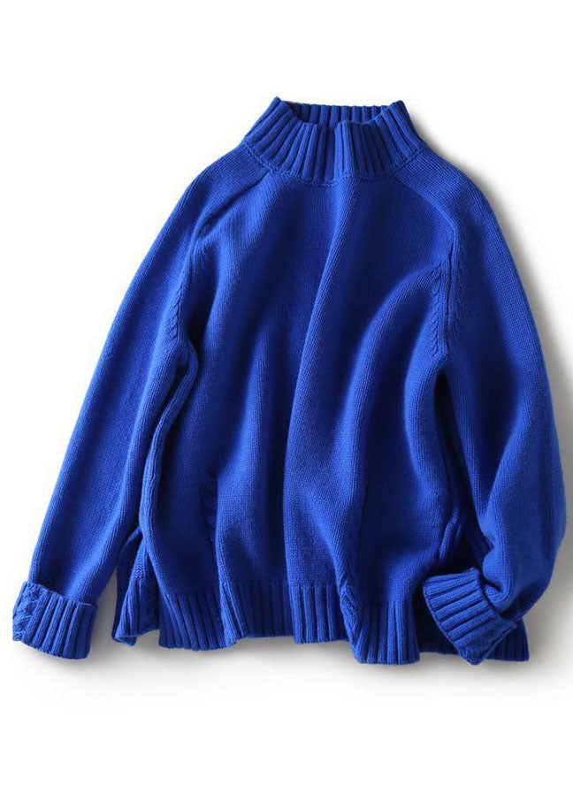 Vintage Blue Side Open Slim Fit Wool Fall Knit sweaters