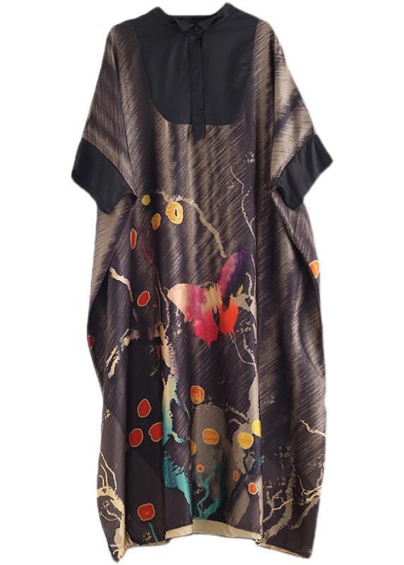 Vintage Chocolate Print Chiffon Patchwork Summer Dress - Omychic