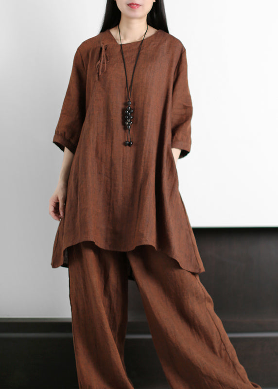 Caevan | Sophisticated Asymmetrical Blouse & Wide-Leg Linen Pants