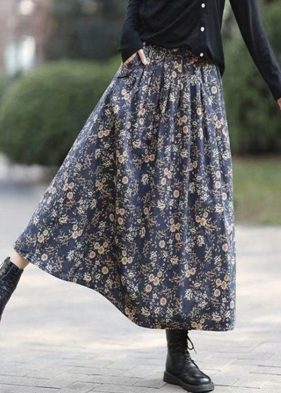 Vintage Coffee Print Elastic Waist Maxi Skirts Fall