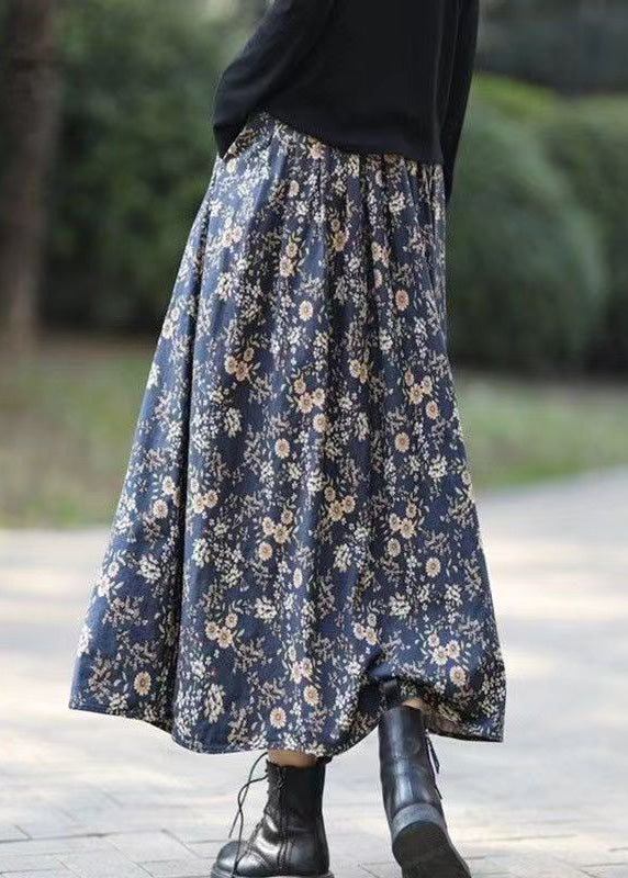 Vintage Coffee Print Elastic Waist Maxi Skirts Fall