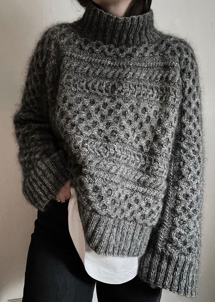 Vintage Dark Gray Turtleneck Patchwork Wool Knit Sweater Fall