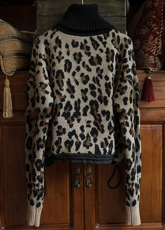 Vintage Drawstring Print Thick Wool Knit Sweater Fall