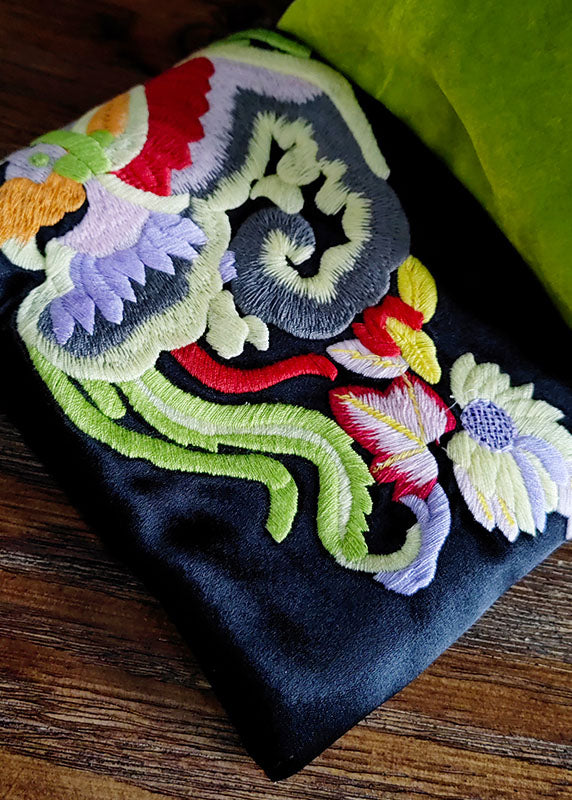 Vintage Green Stand Collar Embroidered Button Silk Velour Outwear Spring