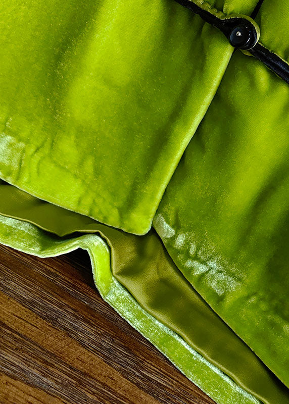 Vintage Green Stand Collar Embroidered Button Silk Velour Outwear Spring