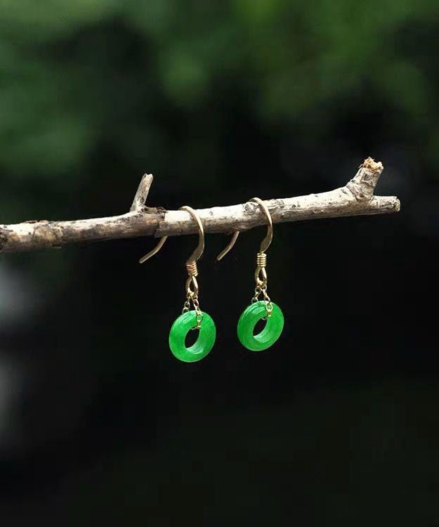 Vintage Green ade Ping Buckle Drop Earrings