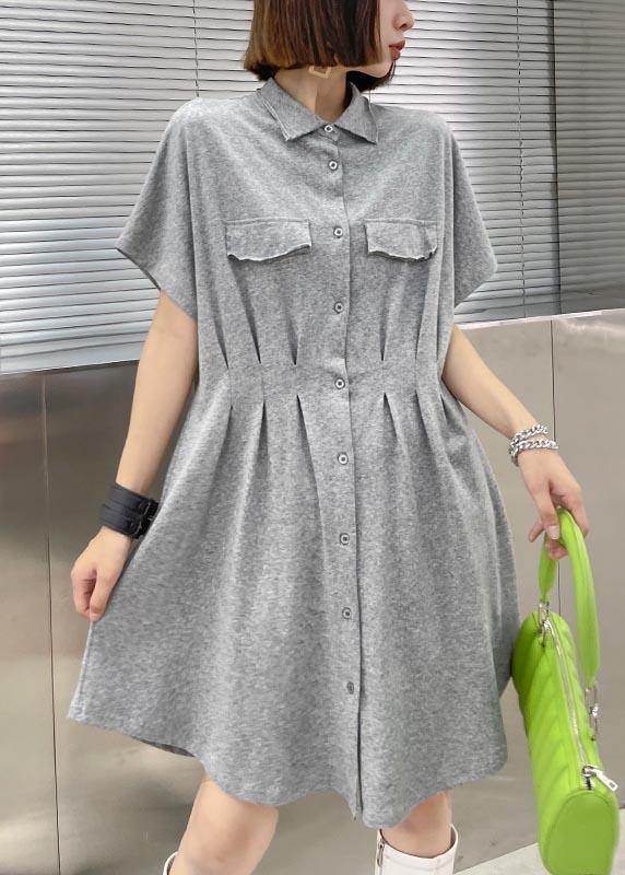 Vintage Grey Cinched  Button Summer Holiday Dress - Omychic