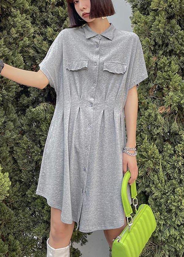 Vintage Grey Cinched  Button Summer Holiday Dress - Omychic