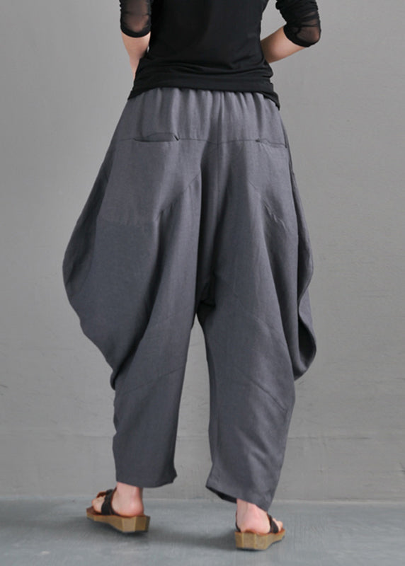 Vintage Grey Pockets Patchwork Lantern Pants Summer