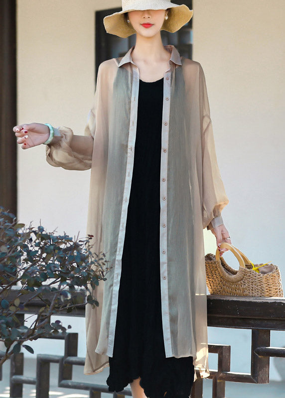 Vintage Khaki UPF 50+ Tulle Long Cardigan Long Sleeve