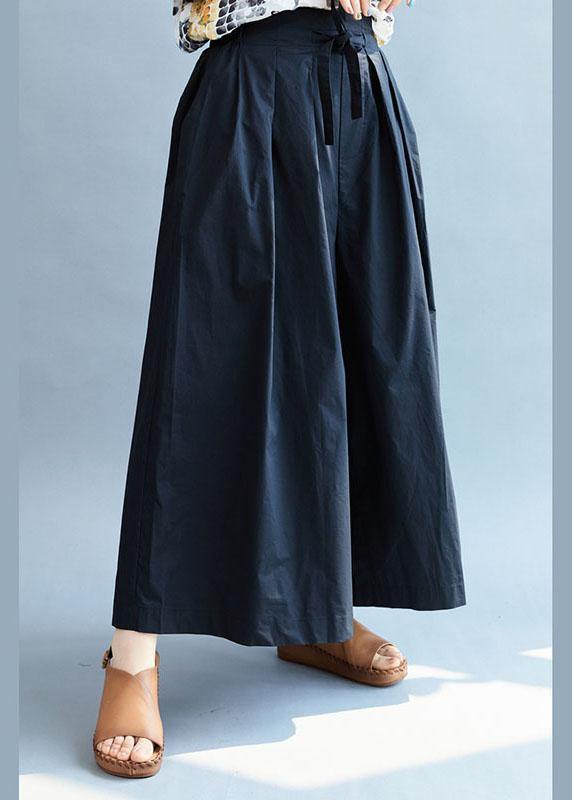 Vintage Navy Loose Wide Leg Tie Waist Fall Asymmetrical Design Pants - Omychic