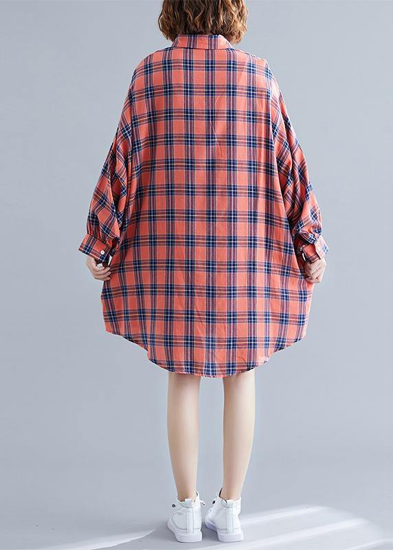 Vintage Orange Stand Collar Plaid Tops Spring - Omychic