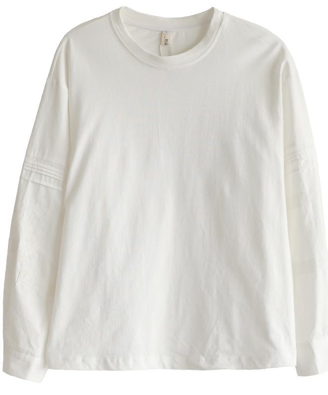 Vintage PatchworkWhite Long Sleeve Tops Cotton - Omychic