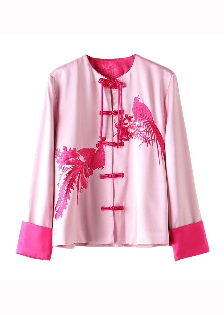 Vintage Pink Tasseled Embroideried Patchwork Silk Coat Fall