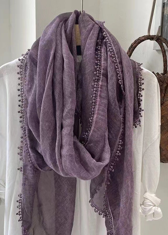 Vintage Purple Tasseled Patchwork Cotton Scarf