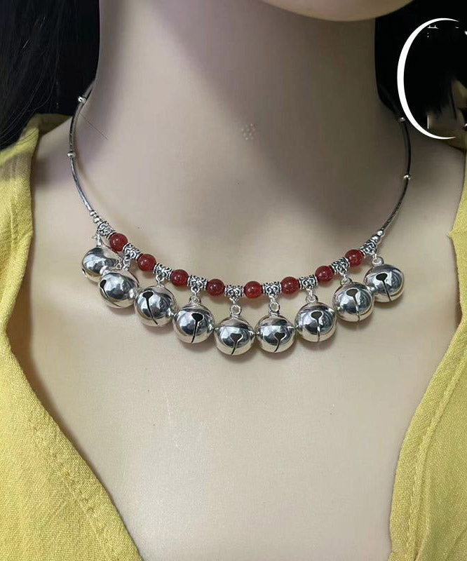 Vintage Red Alloy Agate Bell Bead Gratuated Necklace