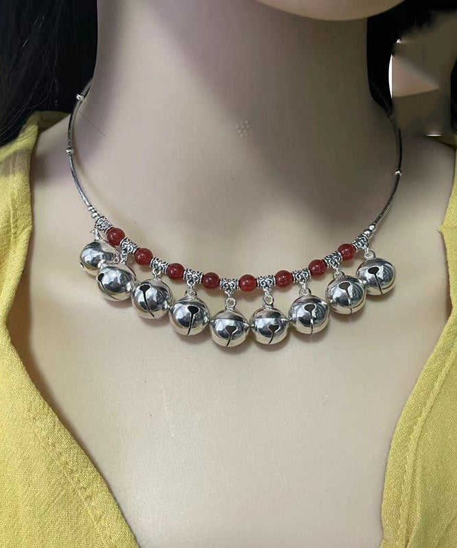 Vintage Red Alloy Agate Bell Bead Gratuated Necklace