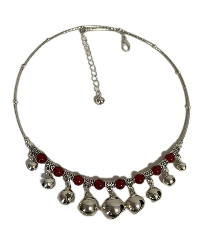 Vintage Red Alloy Agate Bell Bead Gratuated Necklace