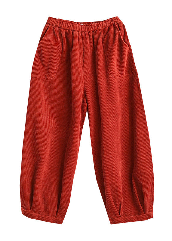 Vintage Red Pockets Patchwork Corduroy Lantern Pants Fall