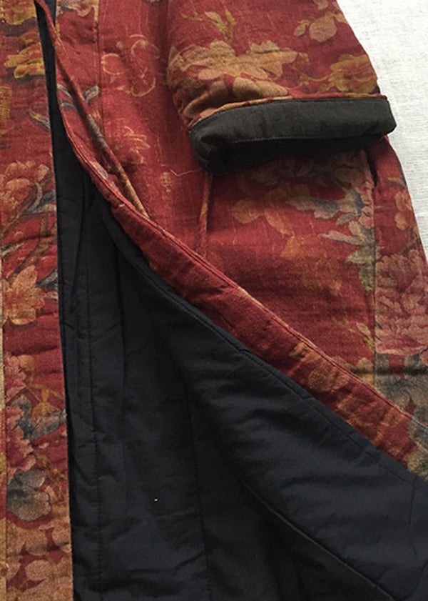 Vintage Red Pockets Button Print Fall Long sleeve Coat main image 1