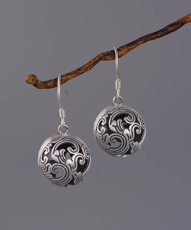 Vintage Silk Sterling Silver Auspicious Cloud Hollow Out Drop Earrings