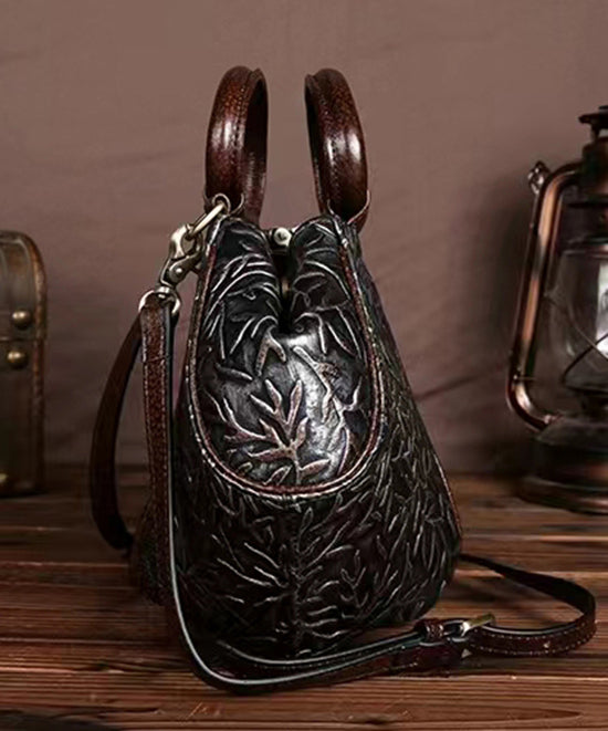 Vintage Silver Brown Cowhide Embossed Solid Durable Handbag