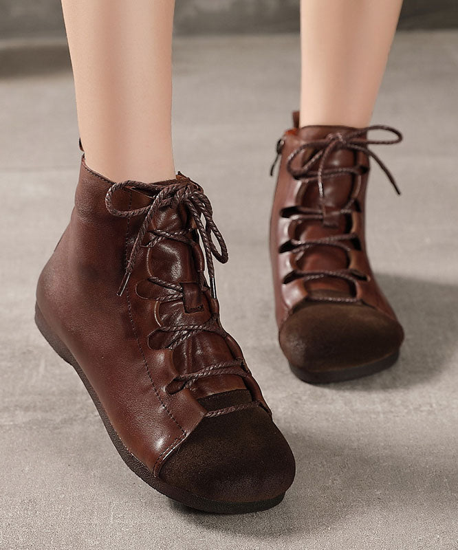 Vintage Splicing Boots Coffee Comfortable Cowhide Leather Shelsea