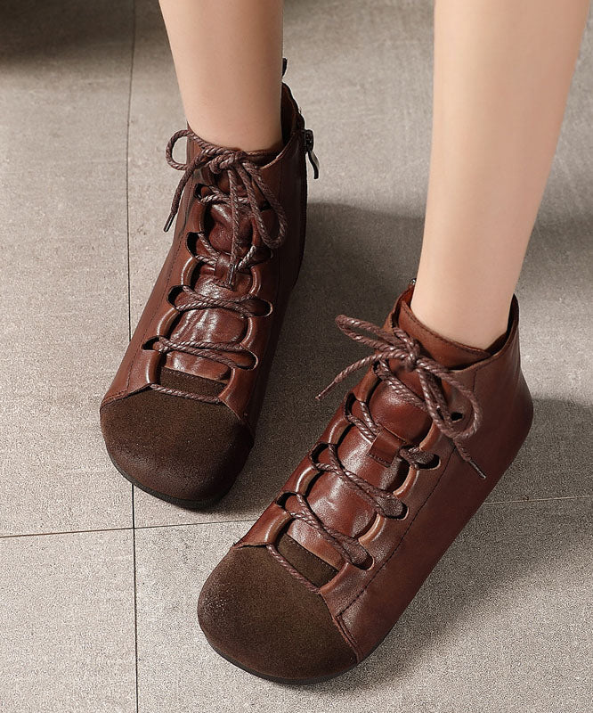 Vintage Splicing Boots Coffee Comfortable Cowhide Leather Shelsea