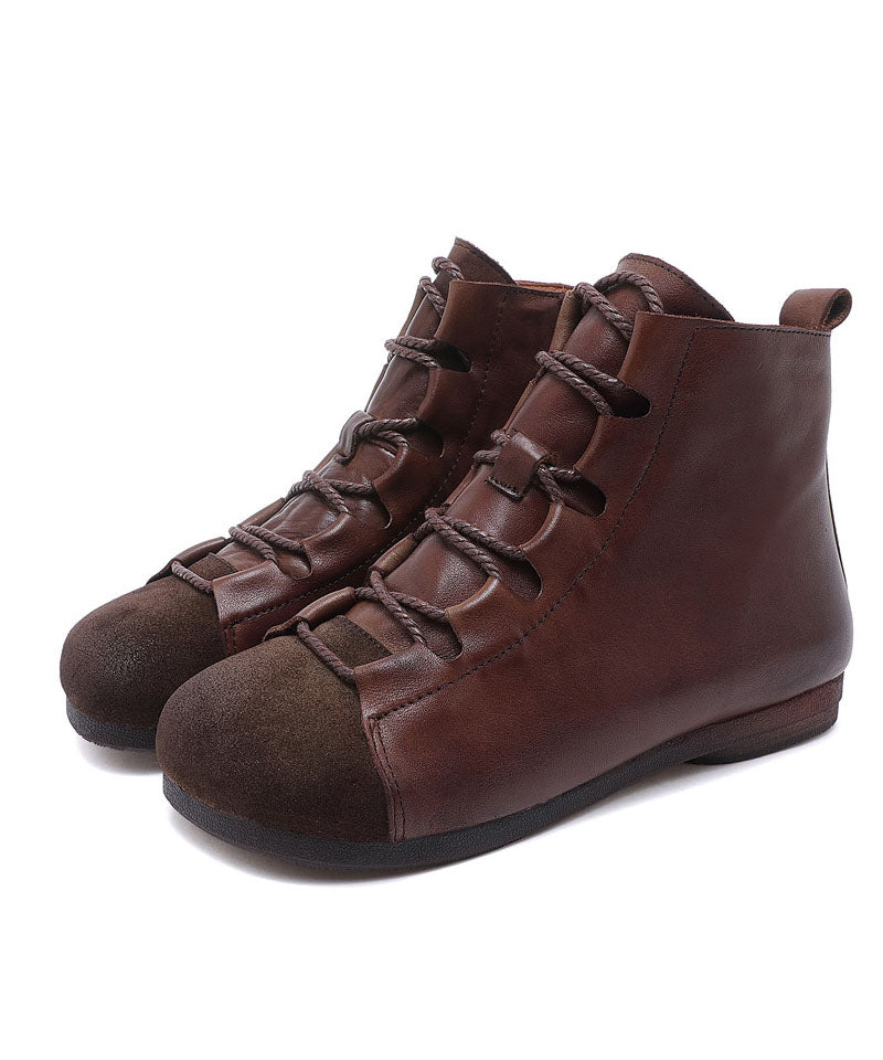 Vintage Splicing Boots Coffee Comfortable Cowhide Leather Shelsea
