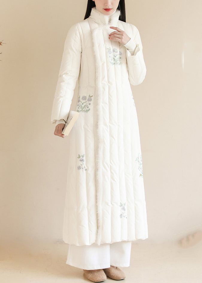 Vintage White Embroideried Patchwork Mink Hair Duck Down Puffer Coats Winter