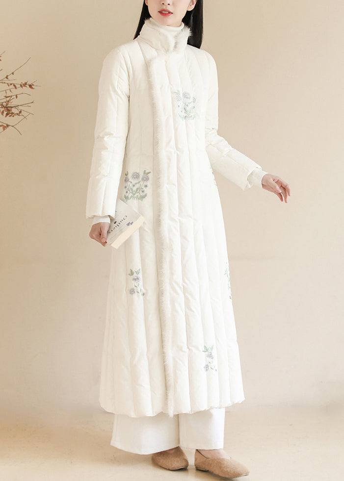 Vintage White Embroideried Patchwork Mink Hair Duck Down Puffer Coats Winter