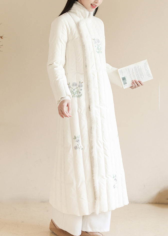 Vintage White Embroideried Patchwork Mink Hair Duck Down Puffer Coats Winter