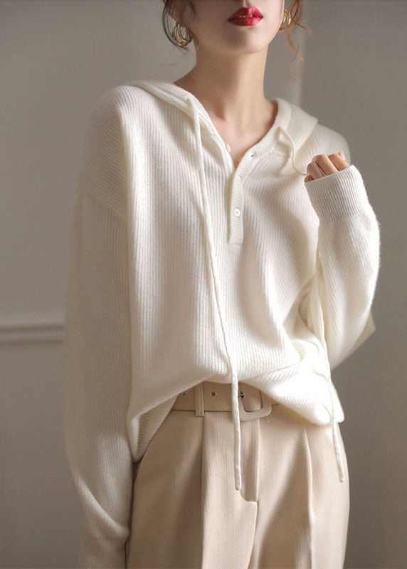 Vintage White Hooded Patchwork Wool Sweatshirts Spring