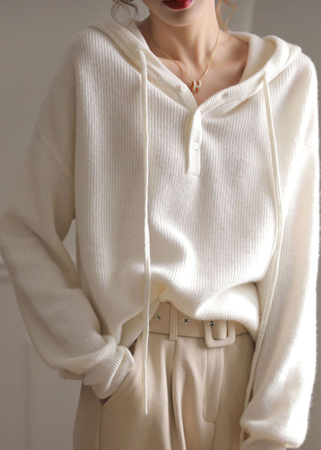Vintage White Hooded Patchwork Wool Sweatshirts Spring