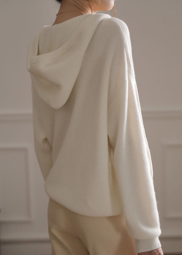 Vintage White Hooded Patchwork Wool Sweatshirts Spring