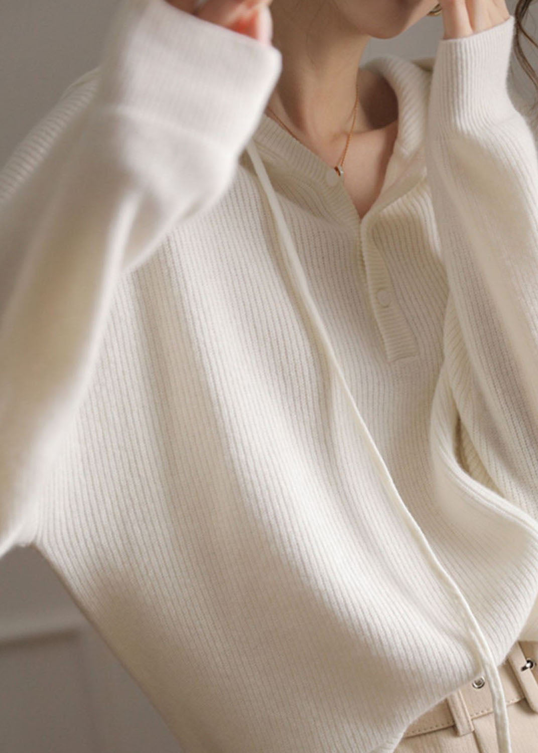 Vintage White Hooded Patchwork Wool Sweatshirts Spring