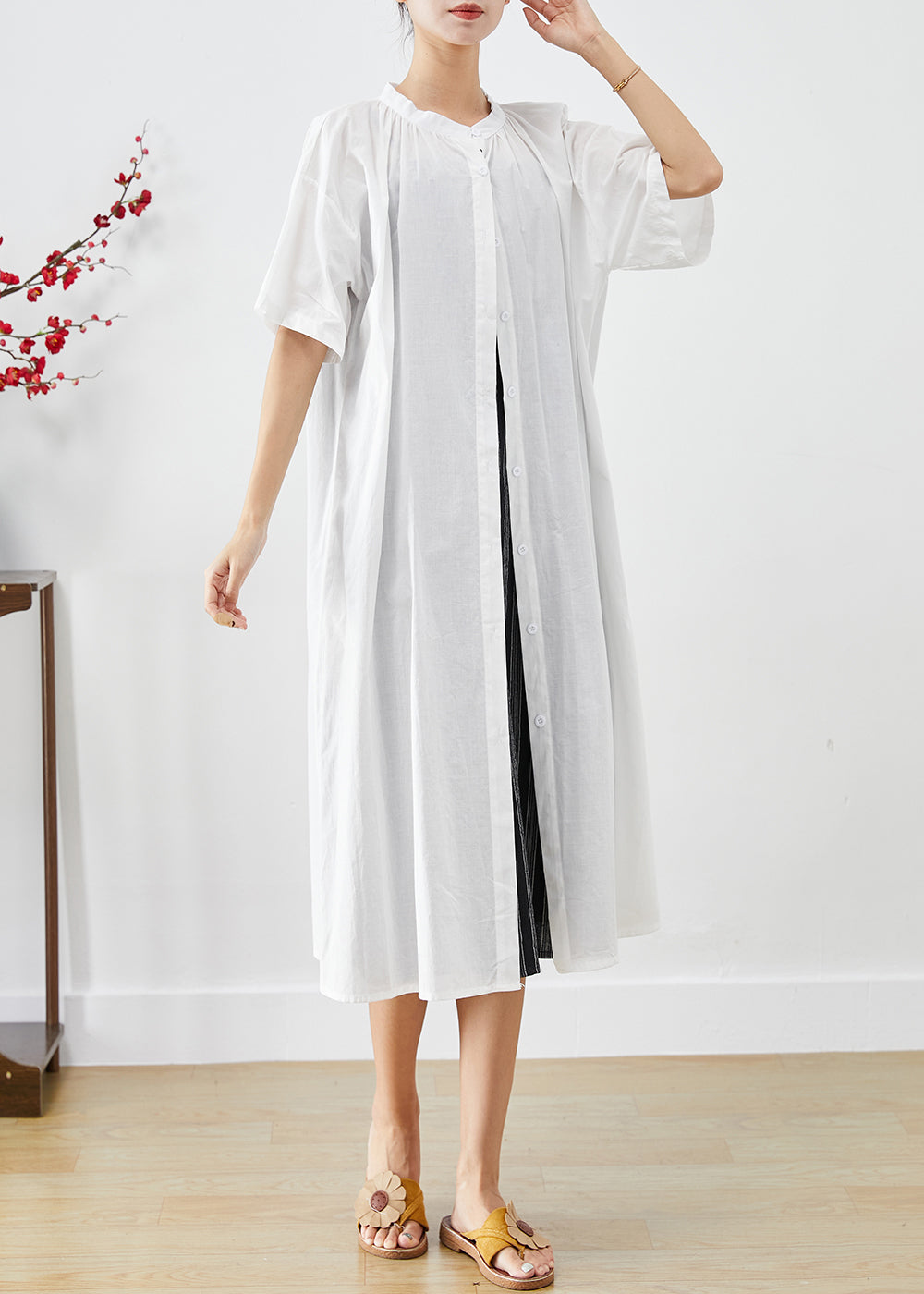 Vintage White Oversized Cotton Cardigan And Dress Two Piece Set Summer