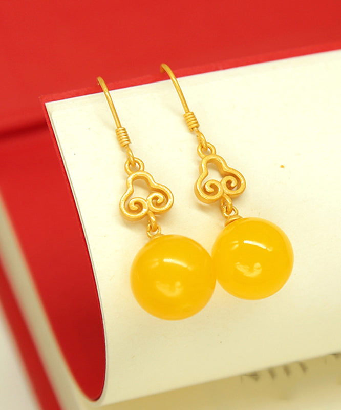 Vintage Yellow Sterling Silver Overgild Beeswax Xiangyun Drop Earrings