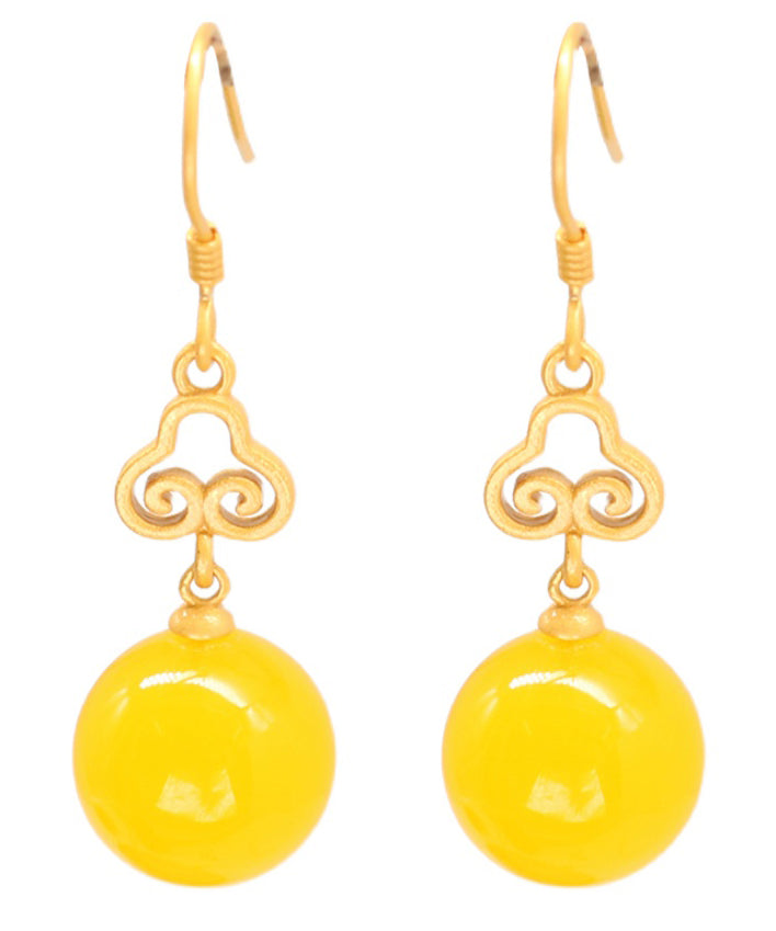 Vintage Yellow Sterling Silver Overgild Beeswax Xiangyun Drop Earrings