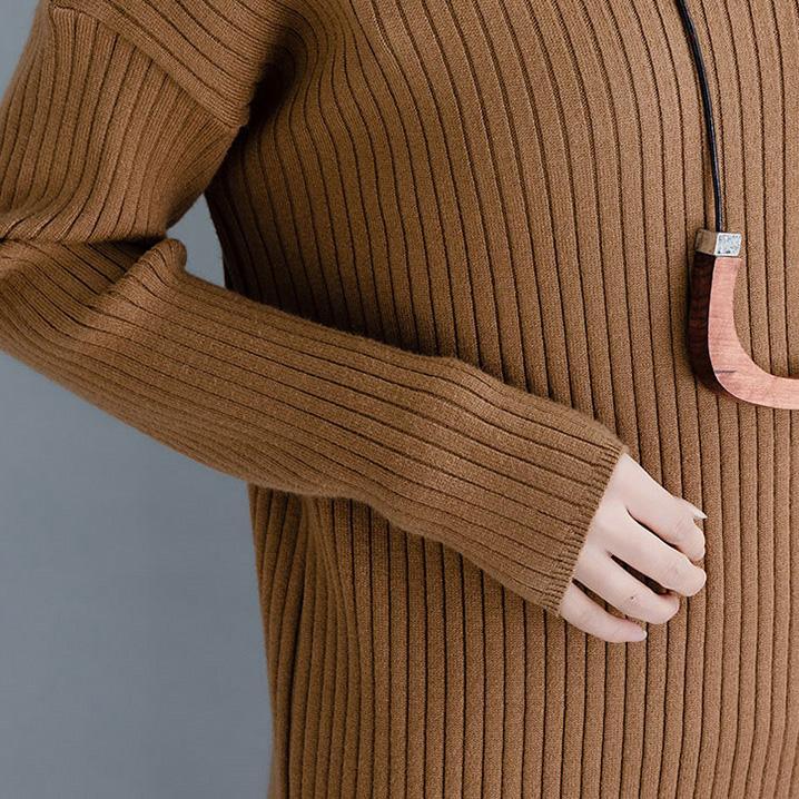 Vintage brown Sweater Wardrobes Beautiful Ugly o neck slim knit dress - Omychic
