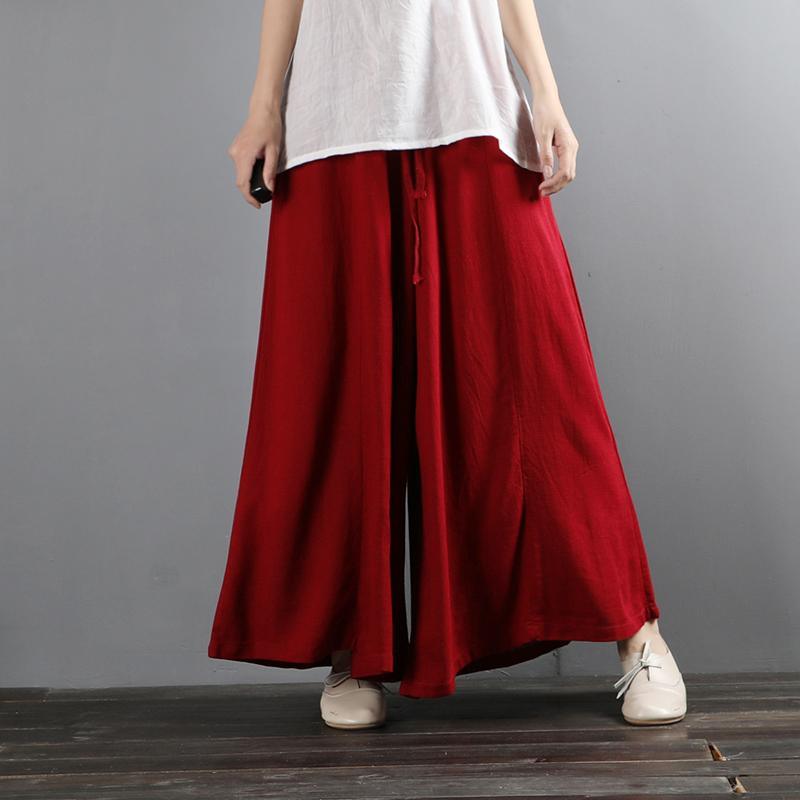 Vintage cotton and linen red wide leg pants long novelty casual pants - Omychic